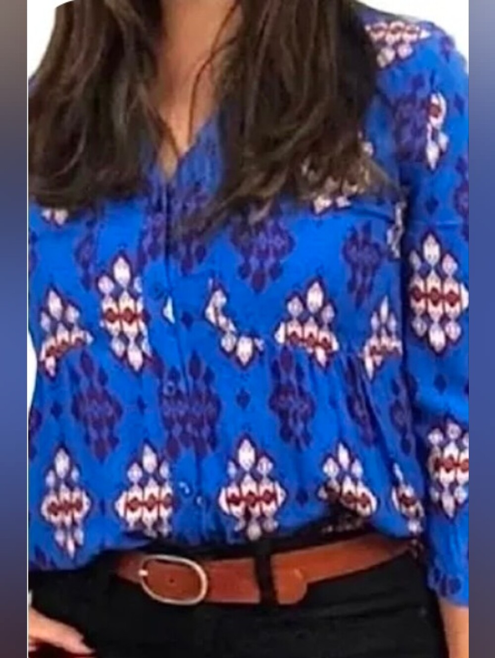 Anthropologie Maeve Woodland Walk Geometric Print Button Down Tunic Top Size S